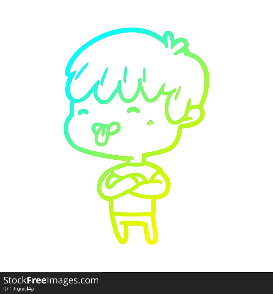 cold gradient line drawing of a boy sticking out tongue