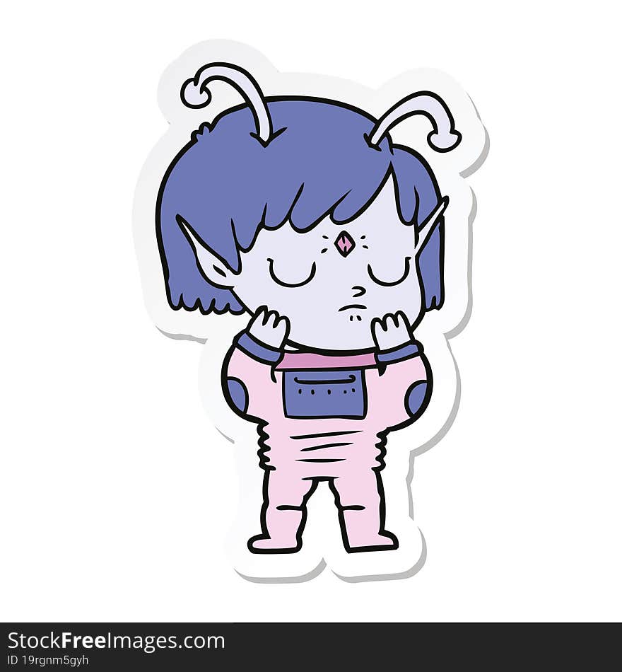 sticker of a cartoon alien girl