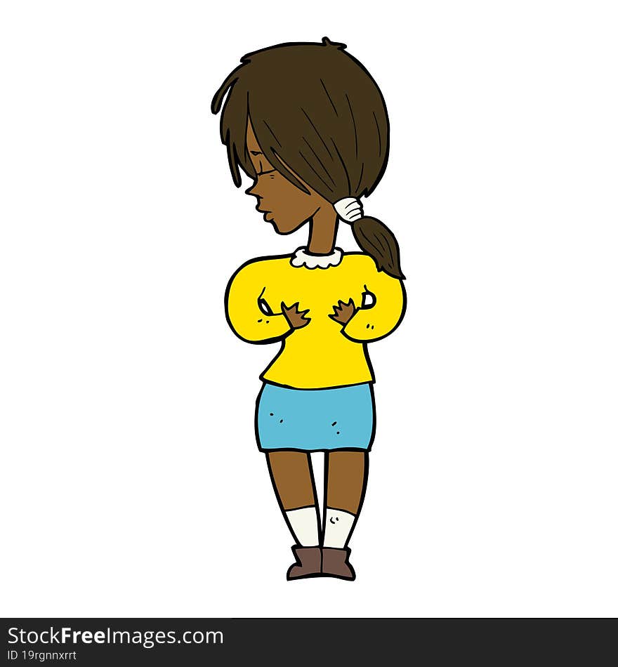 cartoon shy woman