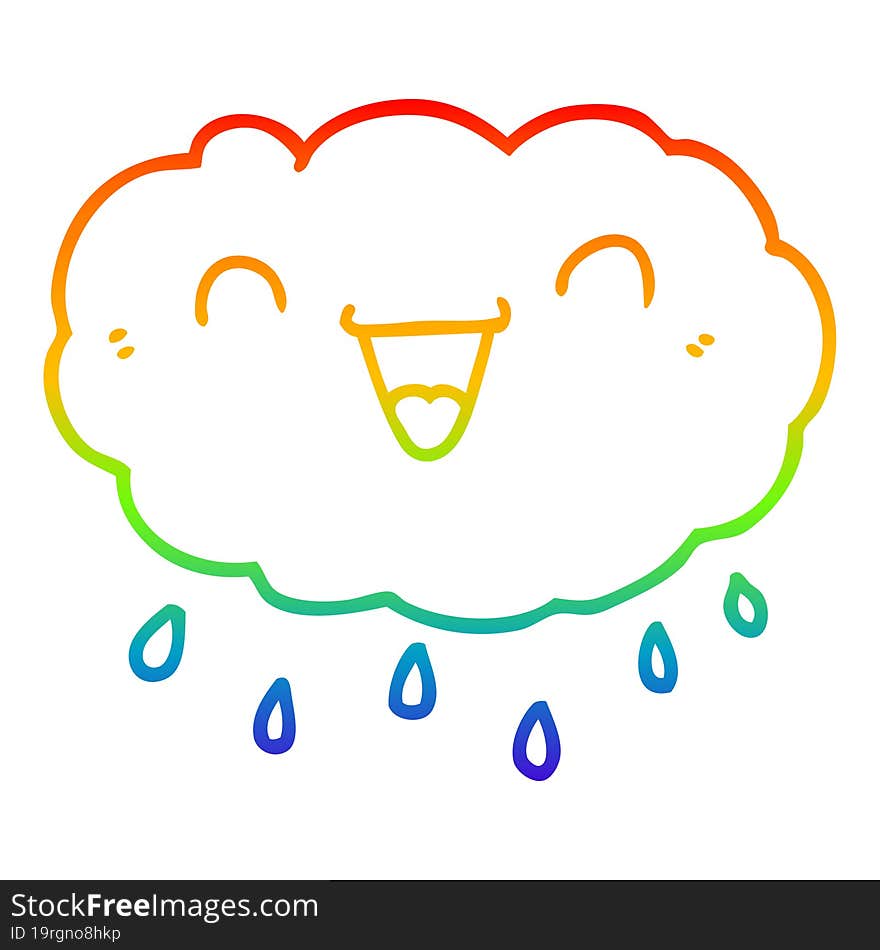 rainbow gradient line drawing happy cartoon cloud