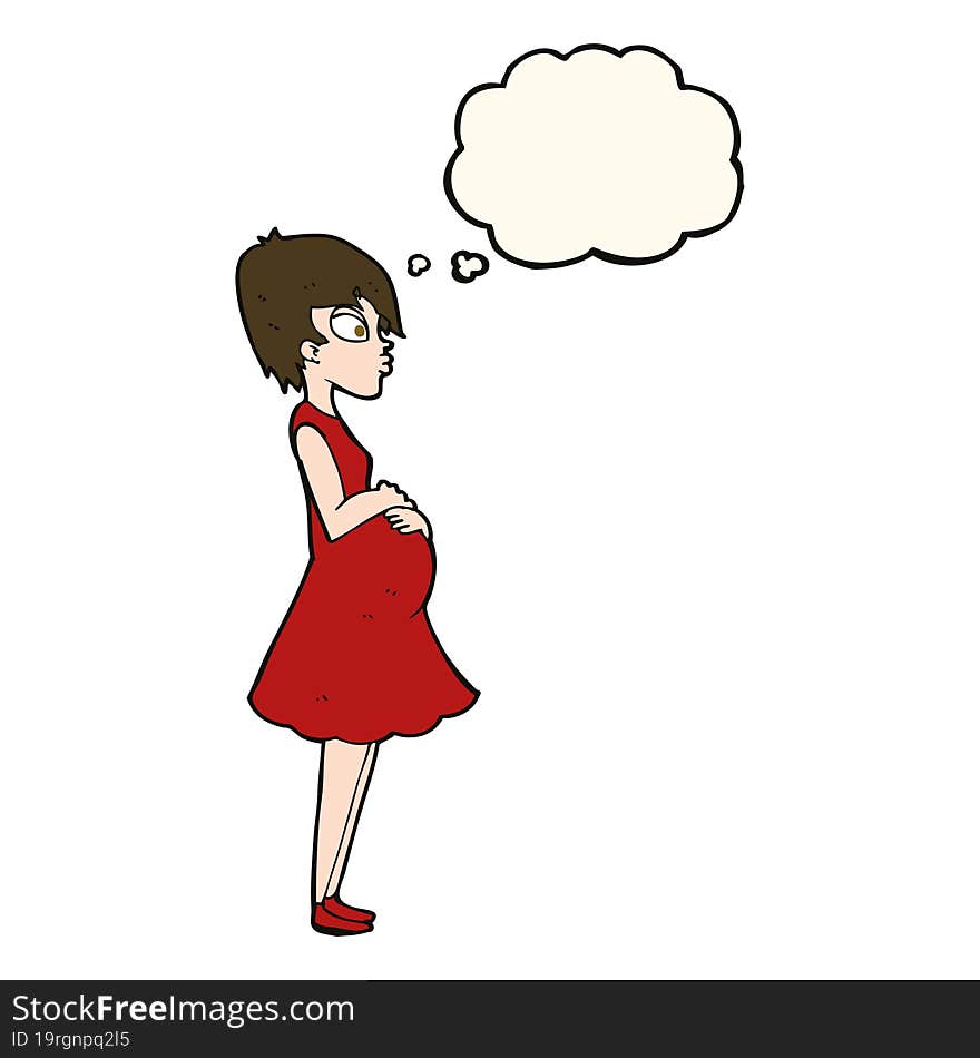 cartoon pregnant woman with thought bubble