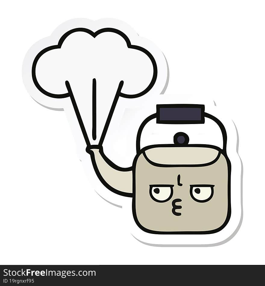 sticker of a cute cartoon steaming kettle