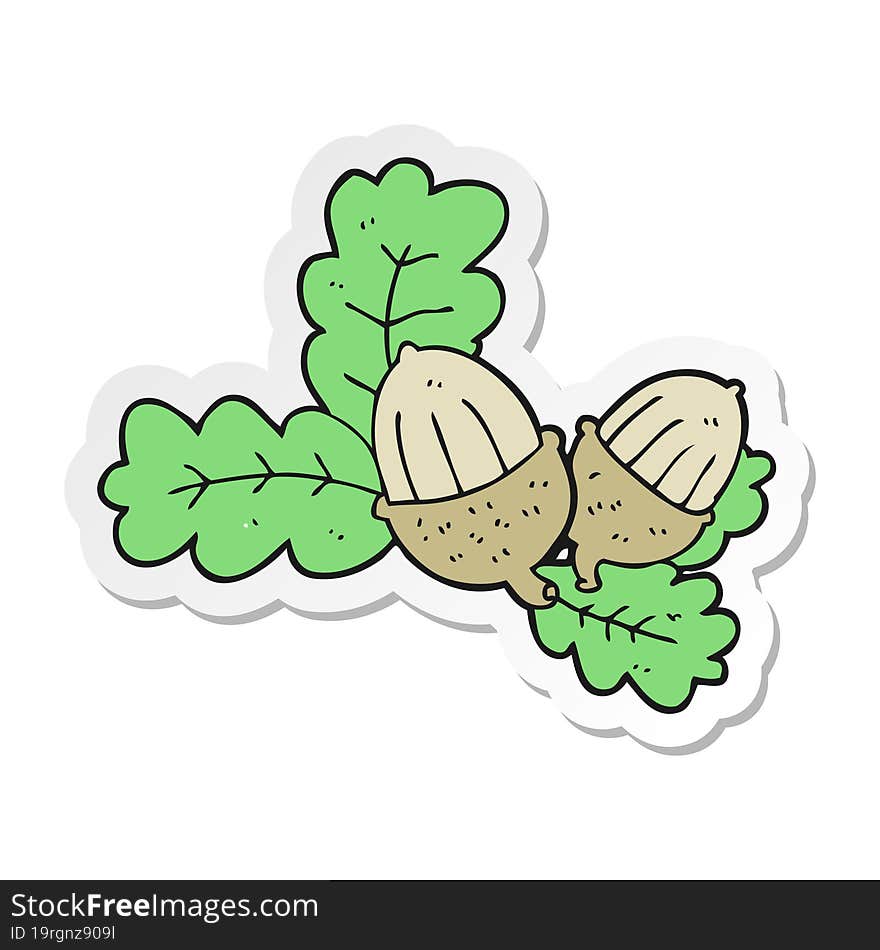 Sticker Of A Cartoon Acorns And Leaves