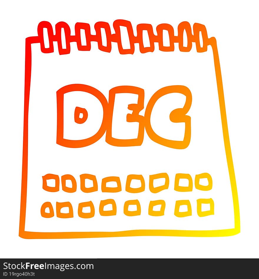 warm gradient line drawing cartoon calendar showing month of december