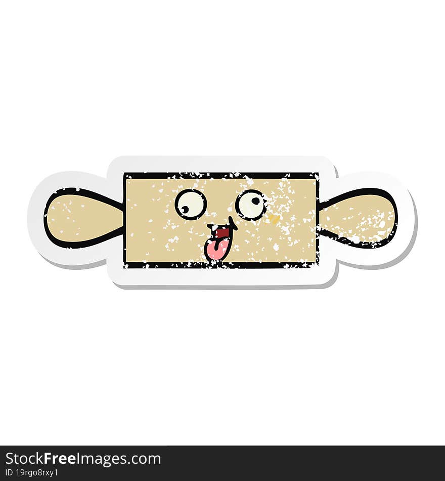 distressed sticker of a cute cartoon rolling pin