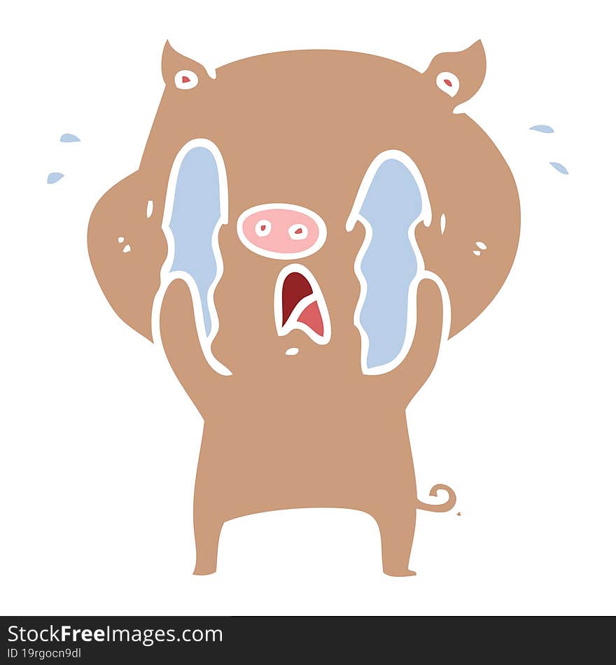 crying pig flat color style cartoon