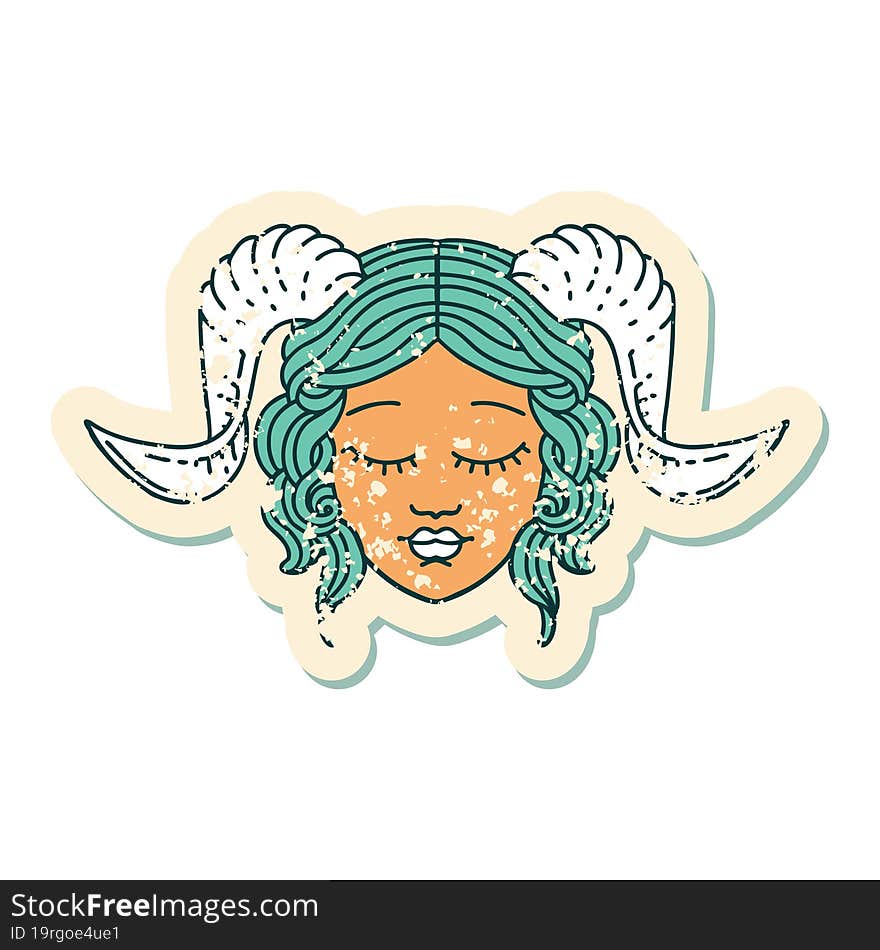 grunge sticker of a tiefling character face. grunge sticker of a tiefling character face