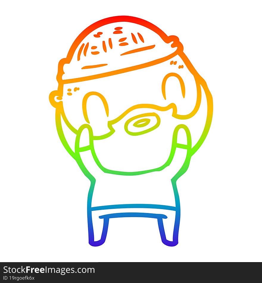 rainbow gradient line drawing cartoon bearded man