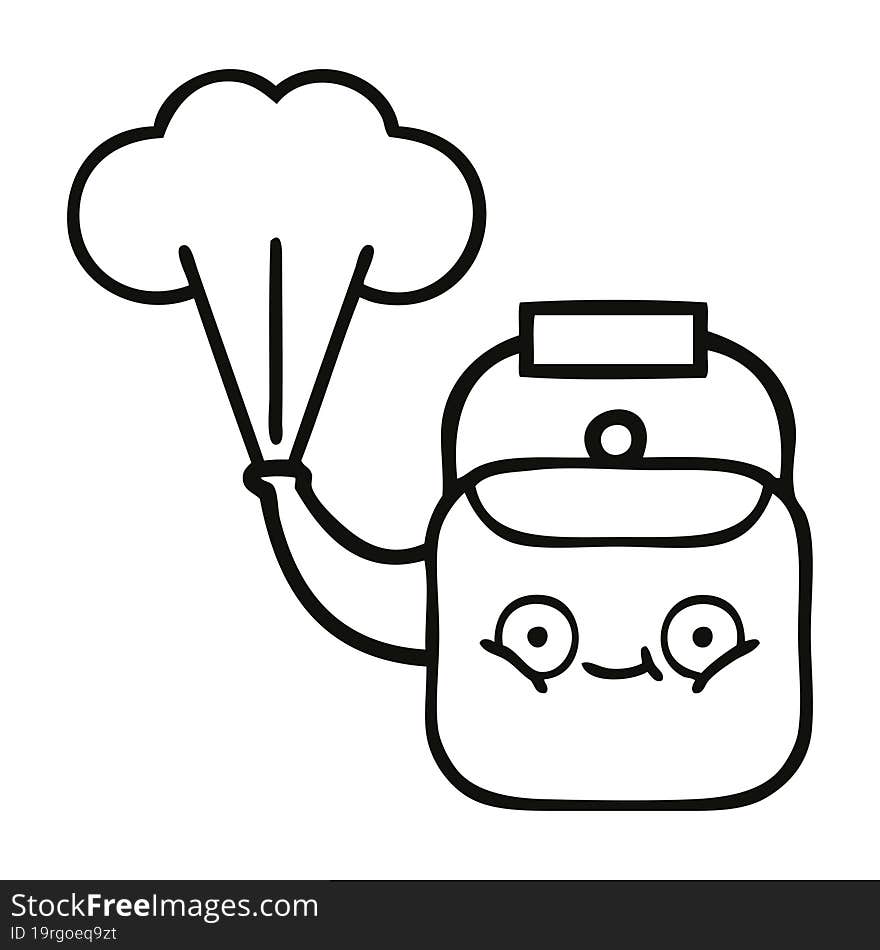 line drawing cartoon steaming kettle