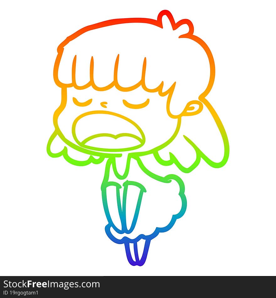 rainbow gradient line drawing of a cartoon woman talking loudly