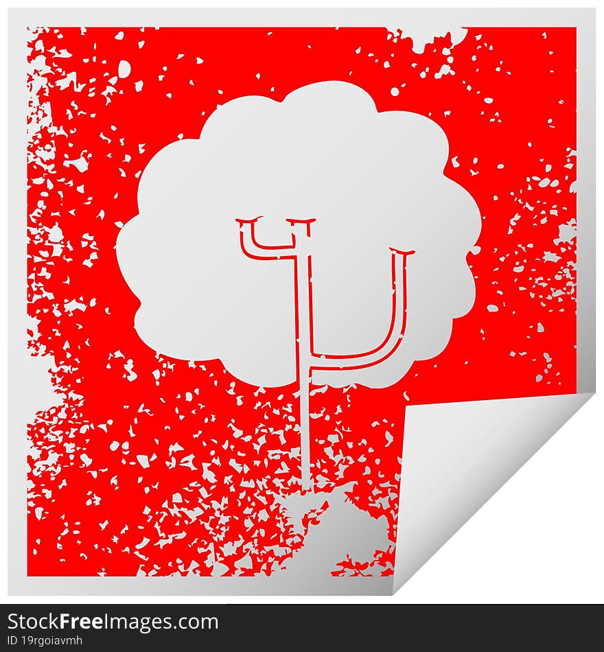 quirky distressed square peeling sticker symbol tree