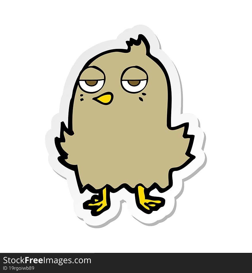 sticker of a cartoon bored bird