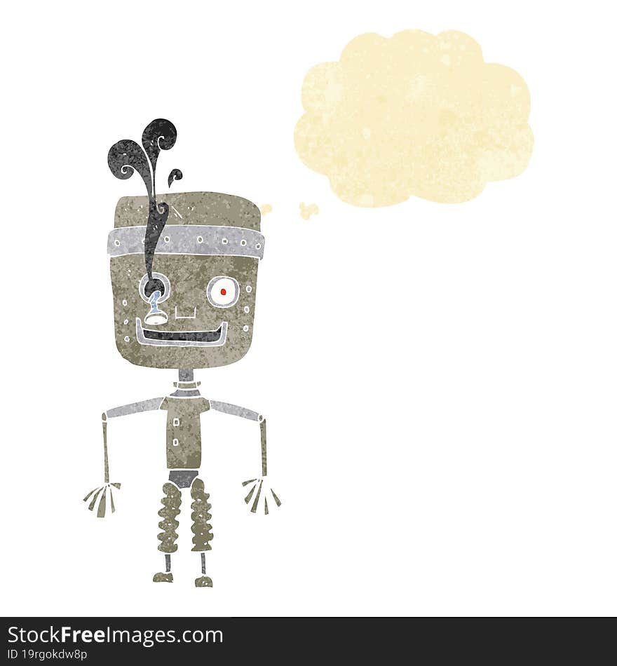 Cartoon Malfunctioning Robot With Thought Bubble