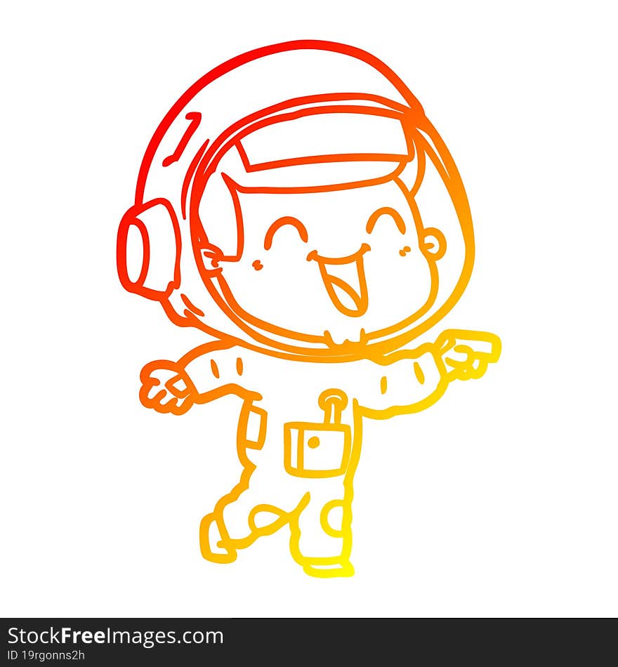 warm gradient line drawing of a happy cartoon astronaut