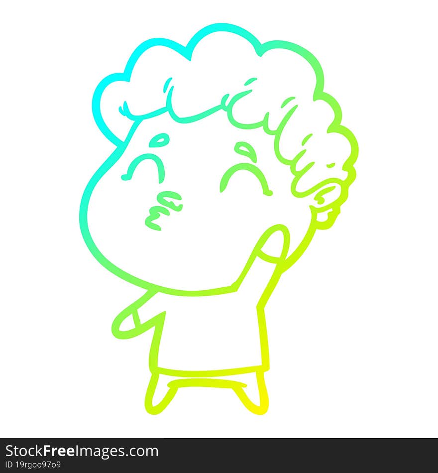 cold gradient line drawing cartoon man pouting