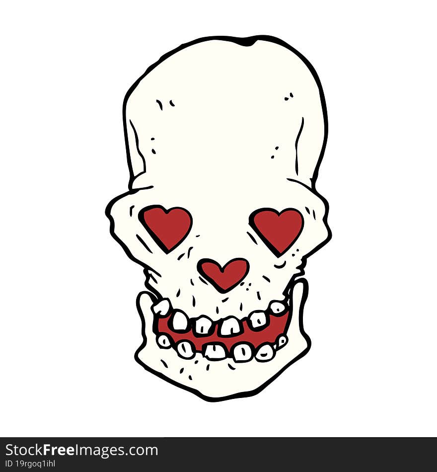 cartoon skull with love heart eyes