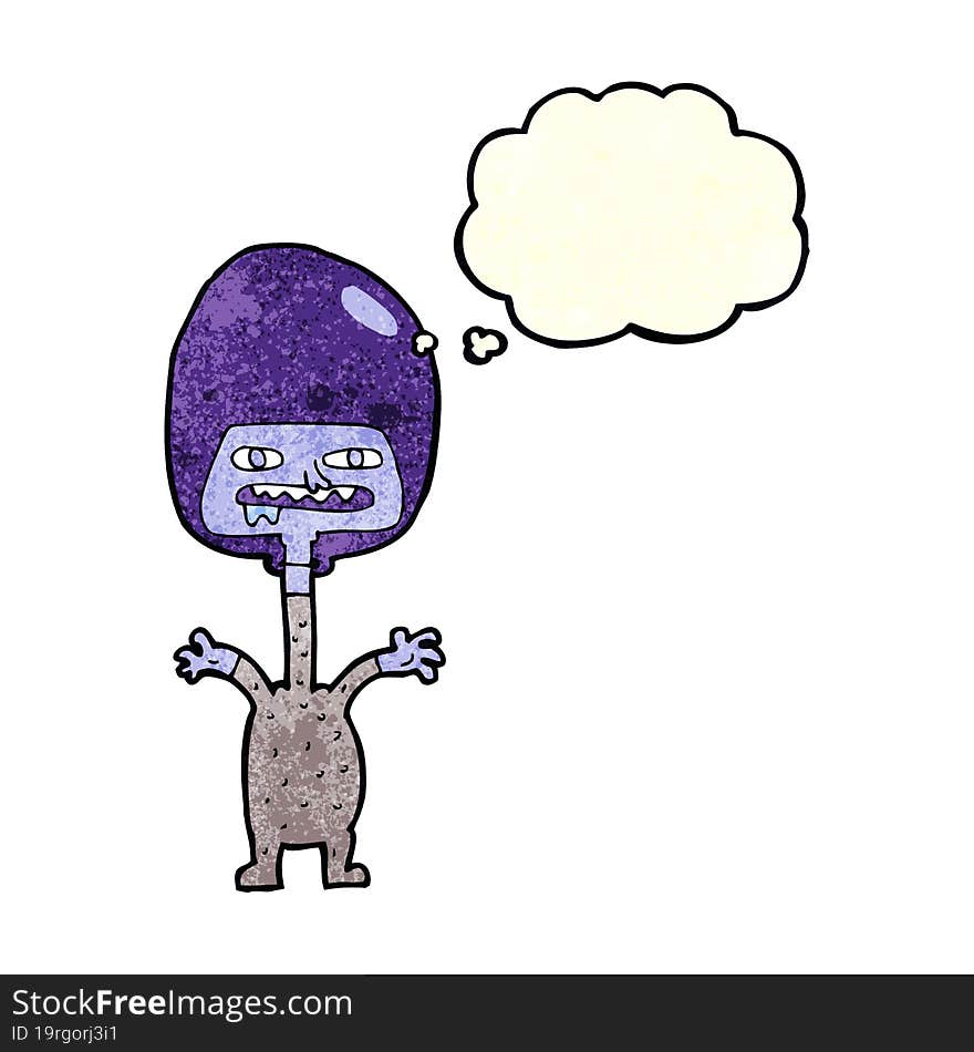 cartoon space alien with thought bubble