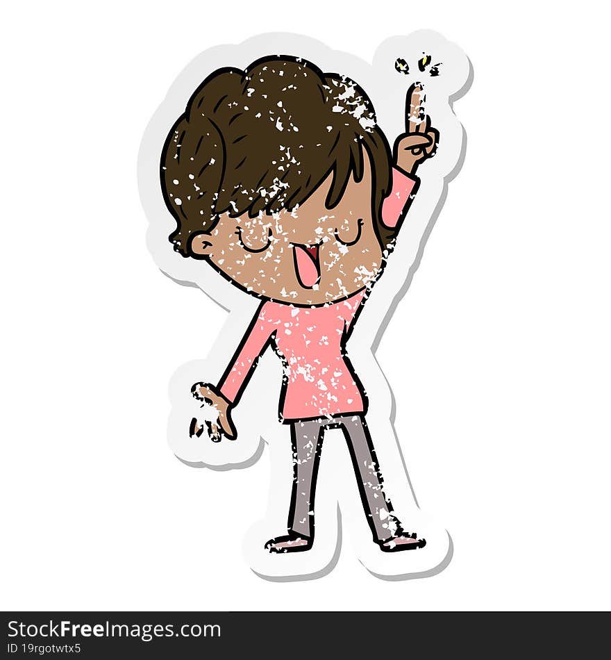 distressed sticker of a cartoon happy woman