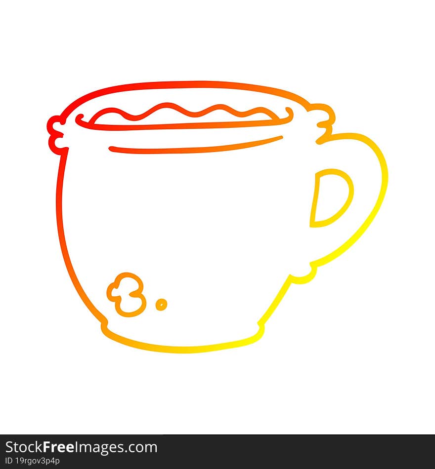 warm gradient line drawing of a cartoon hot cup of coffee