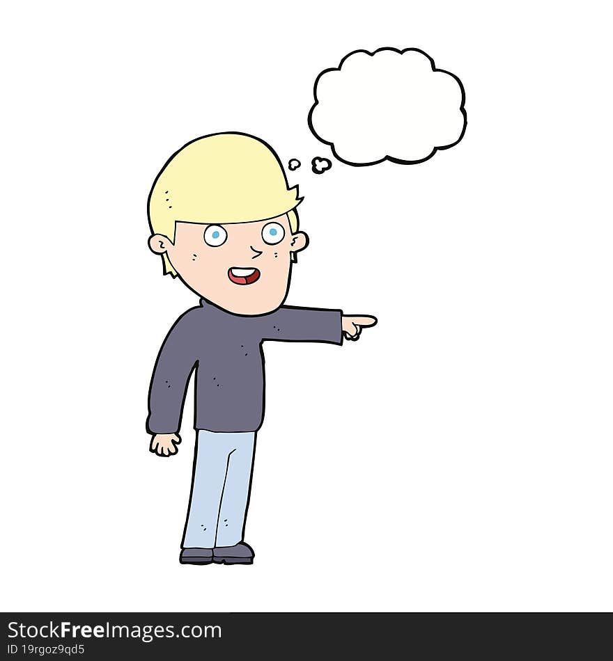 cartoon pointing man with thought bubble