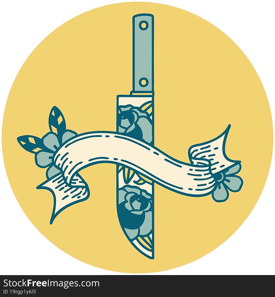 icon with banner of a dagger and flowers