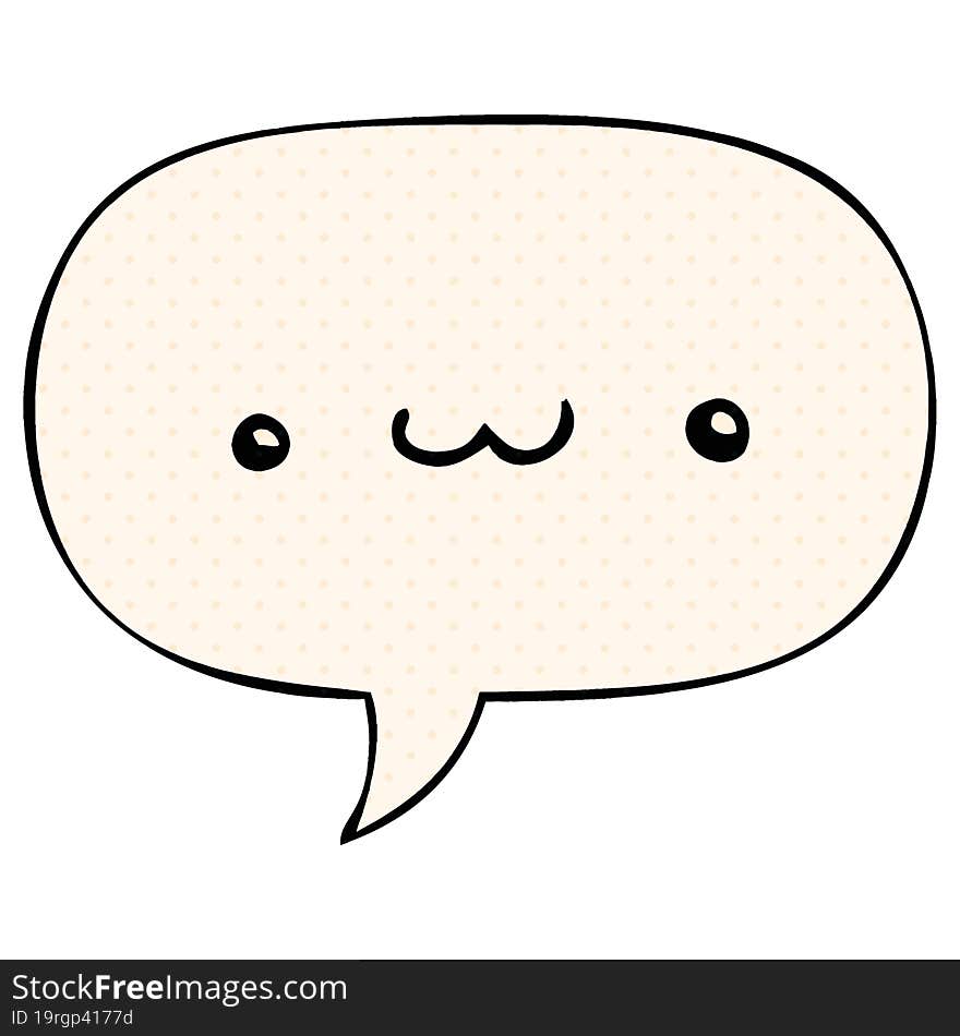 happy cartoon expression and speech bubble in comic book style