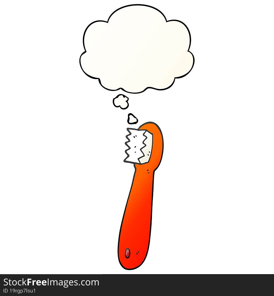 cartoon toothbrush and thought bubble in smooth gradient style