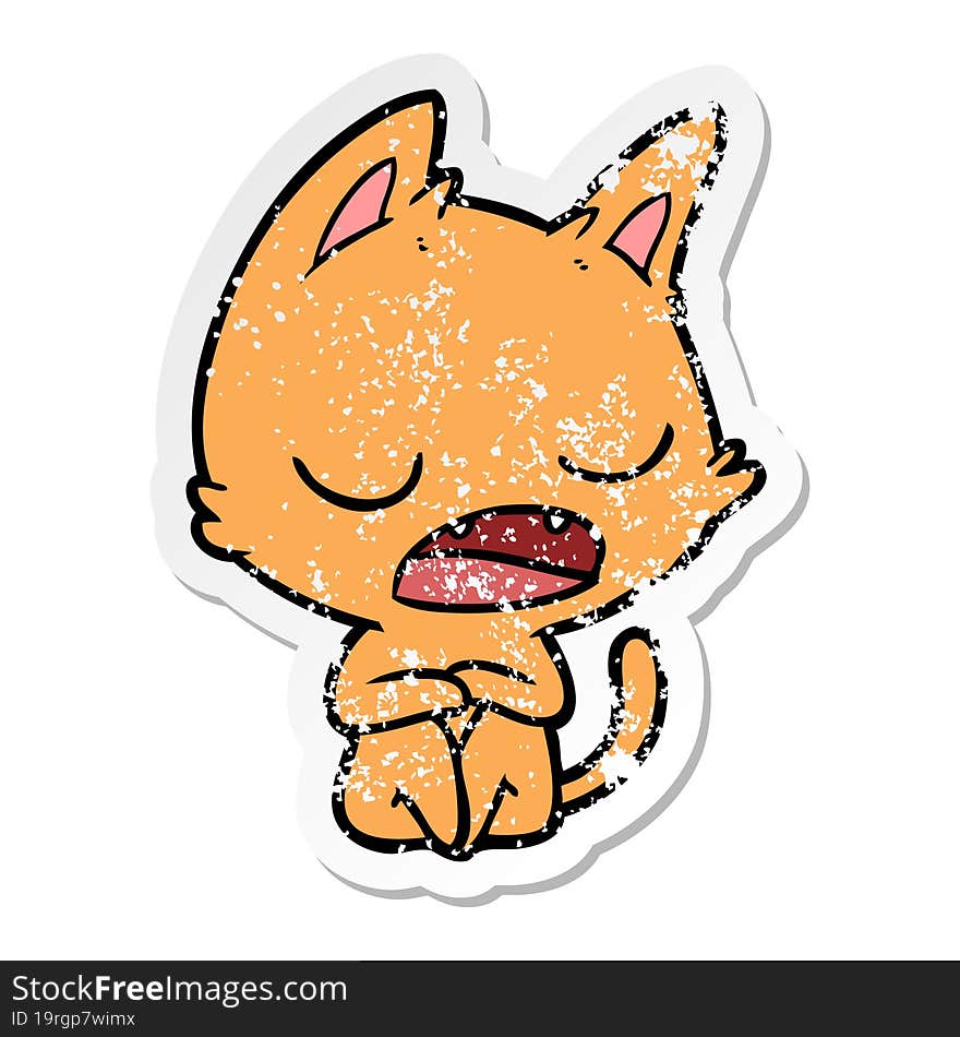 distressed sticker of a talking cat cartoon