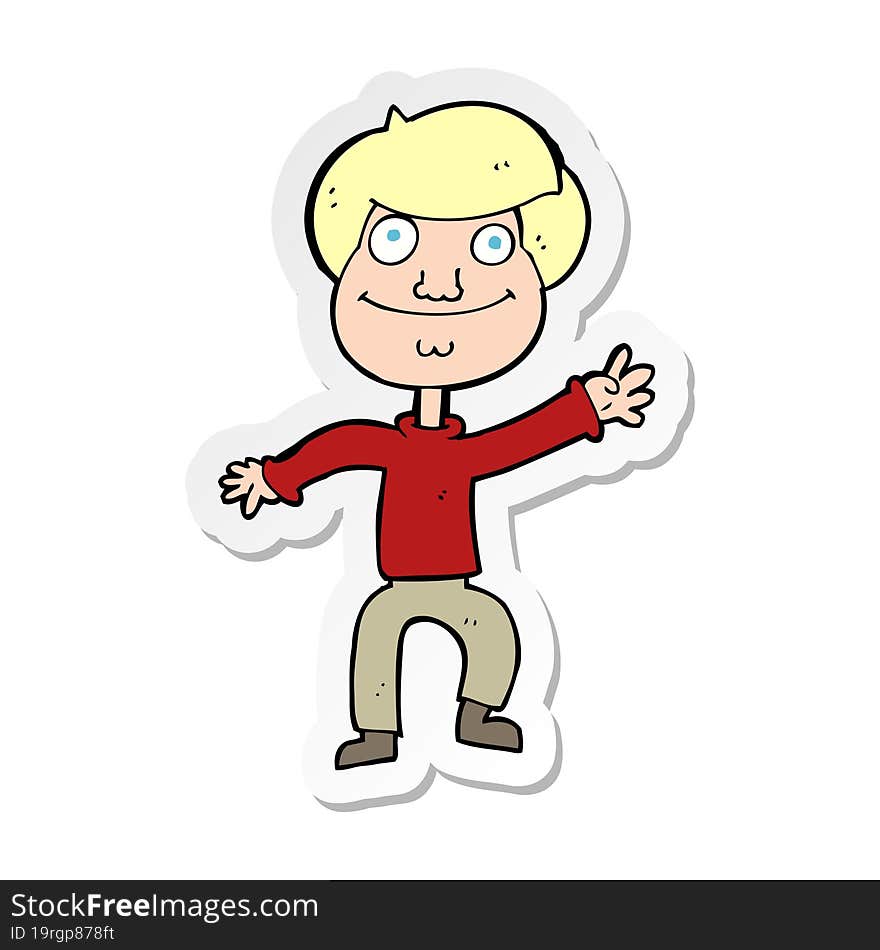 Sticker Of A Cartoon Happy Man Waving