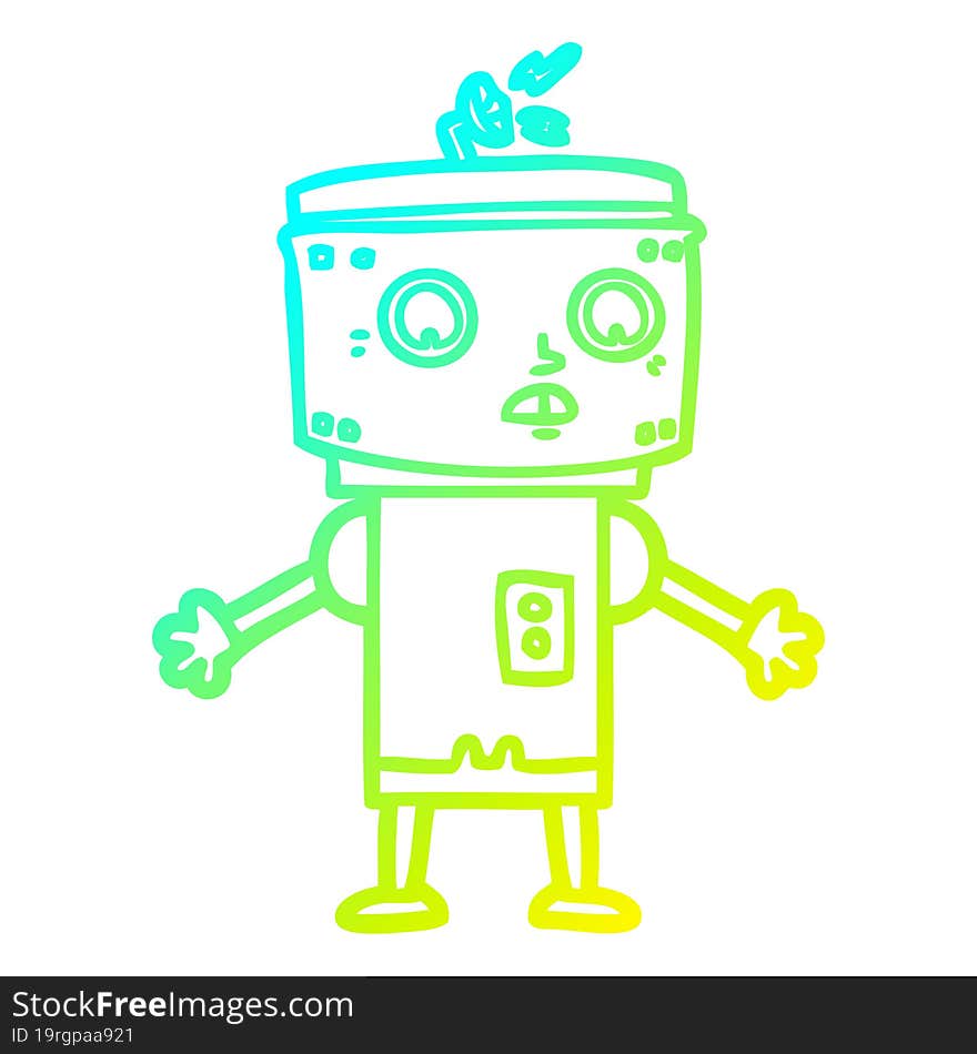 cold gradient line drawing of a cartoon robot