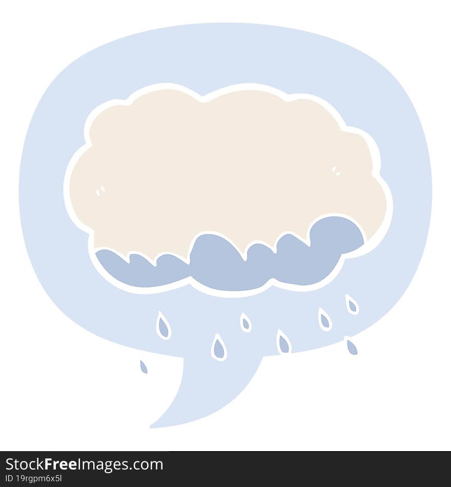 cartoon rain cloud and speech bubble in retro style