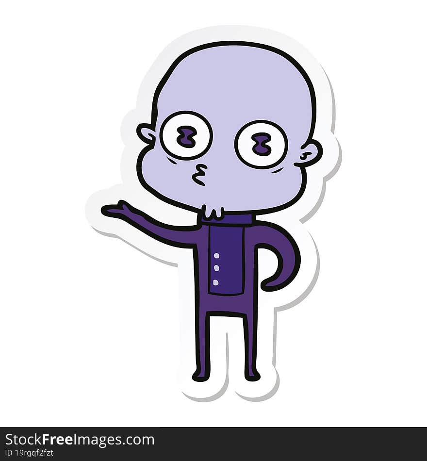 sticker of a cartoon weird bald spaceman