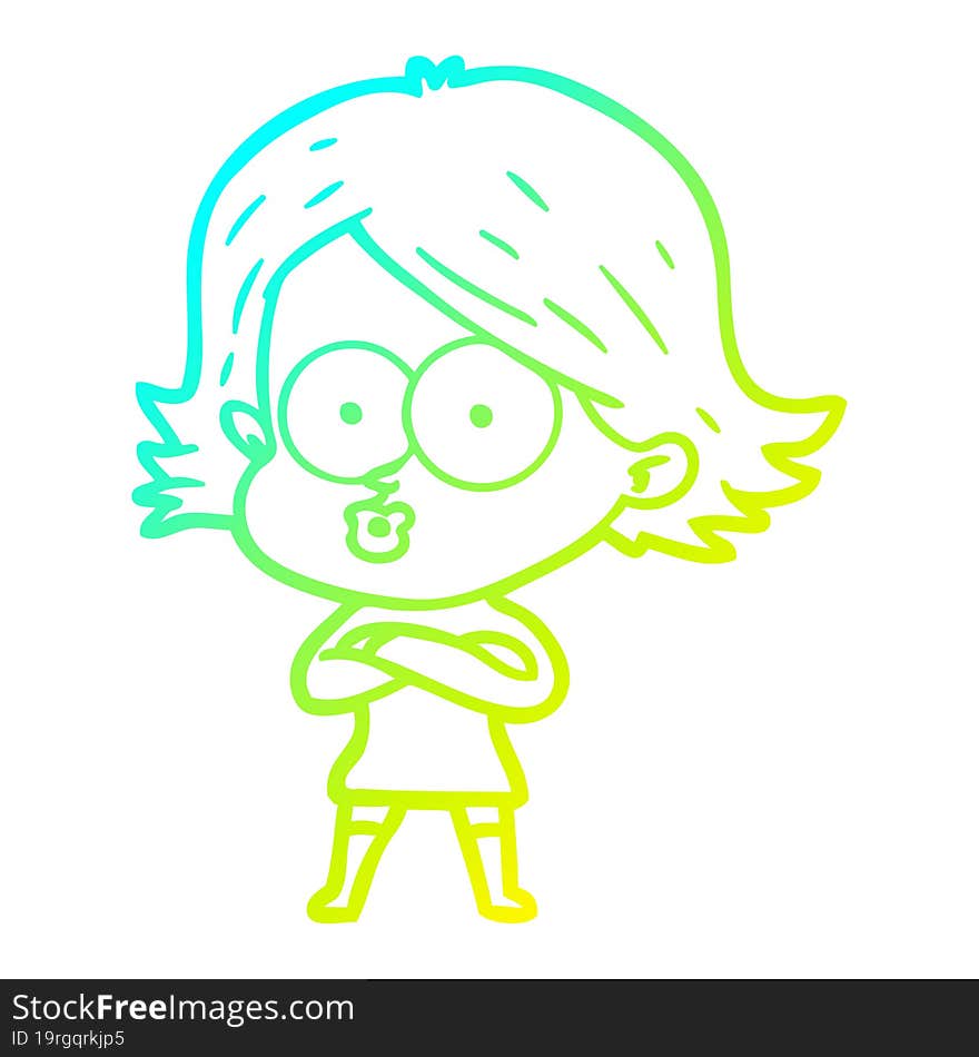 Cold Gradient Line Drawing Cartoon Girl Pouting