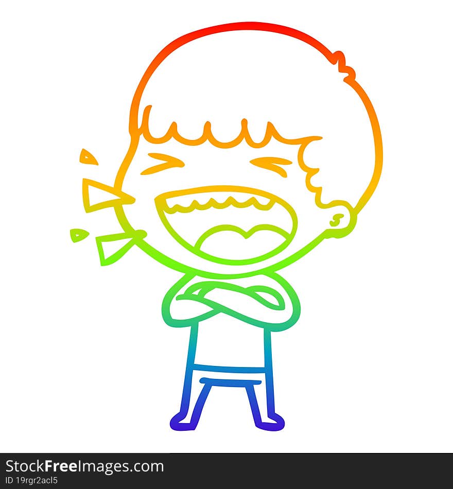 rainbow gradient line drawing of a cartoon laughing man