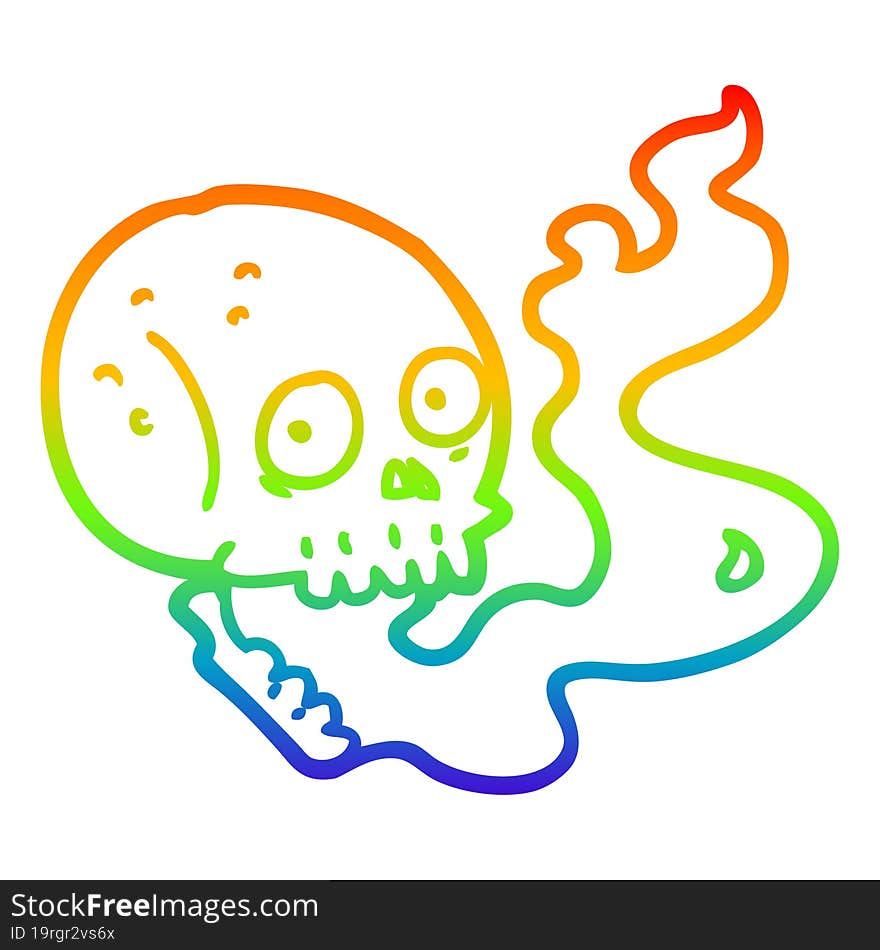 rainbow gradient line drawing cartoon haunted skull