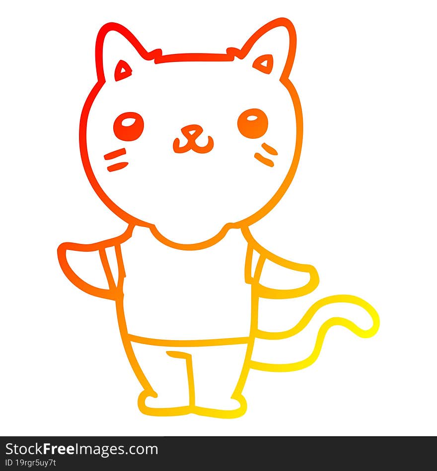 Warm Gradient Line Drawing Cartoon Cat