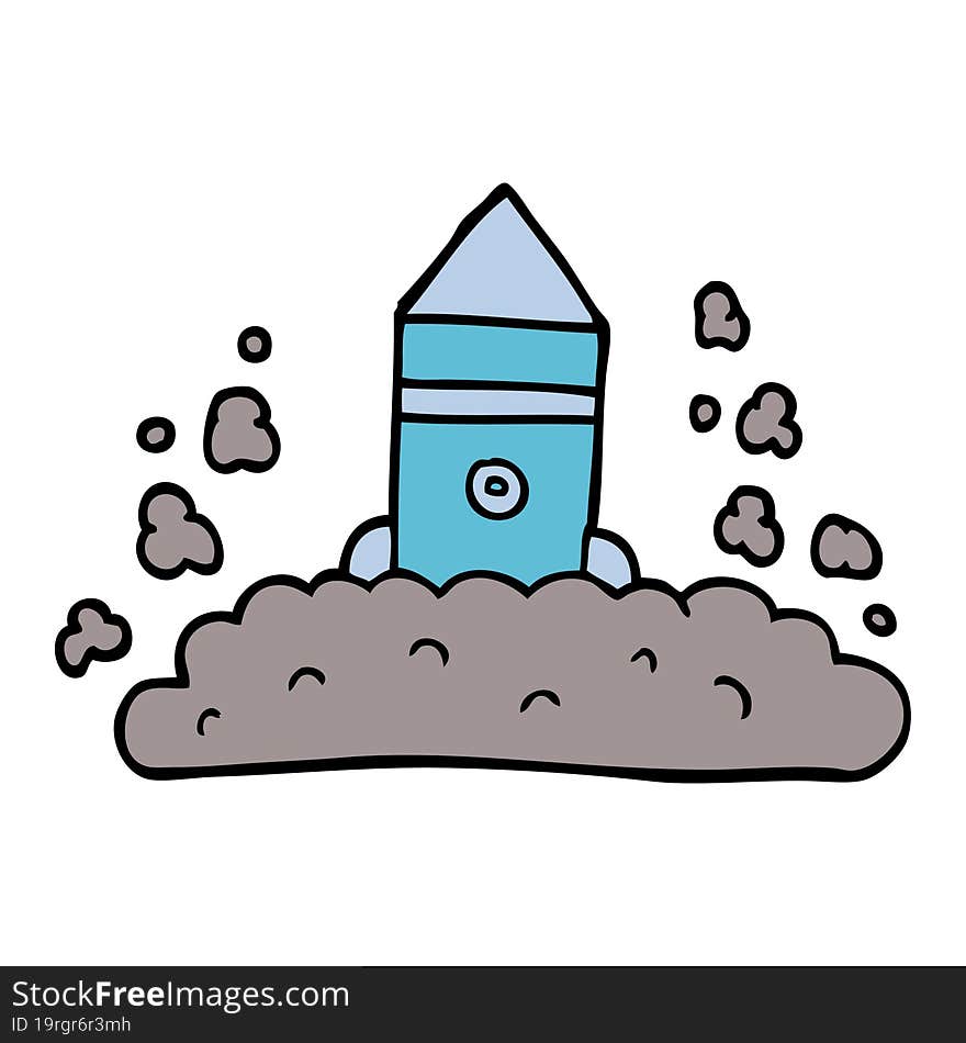 cartoon doodle rocket launch