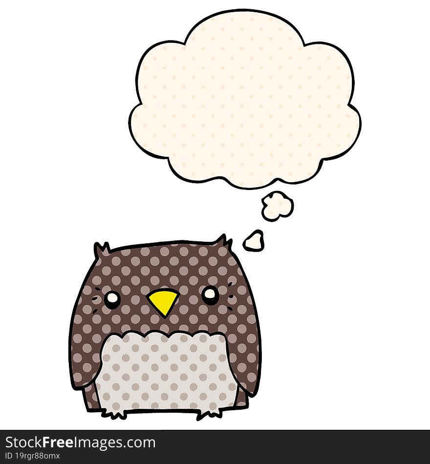 Cute Cartoon Owl And Thought Bubble In Comic Book Style