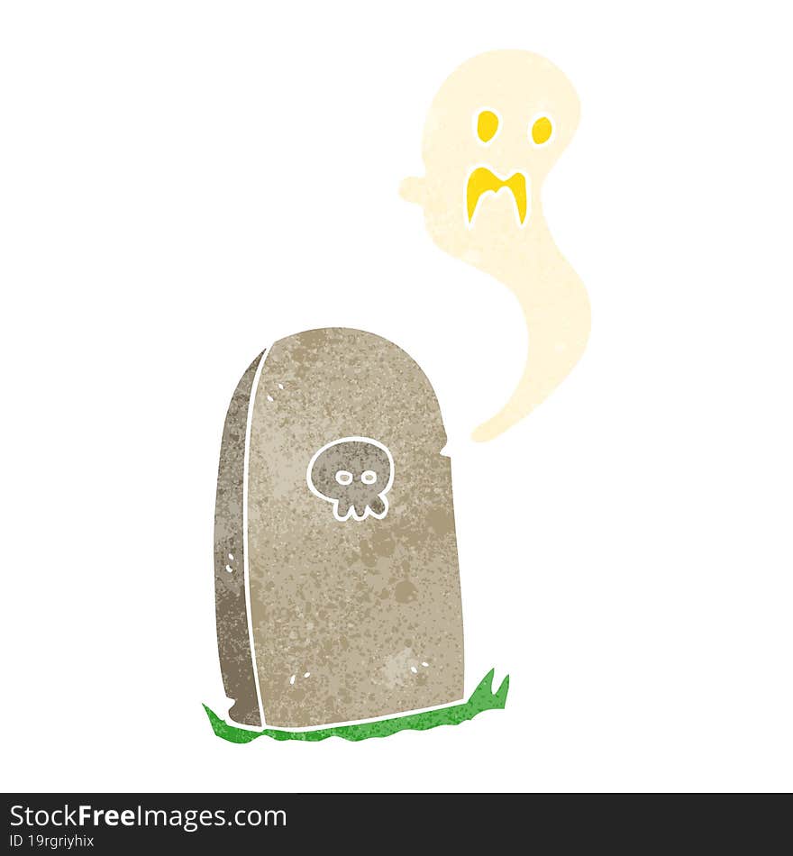 retro cartoon ghost rising from grave