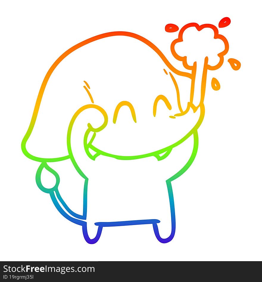 rainbow gradient line drawing cute cartoon elephant spouting water