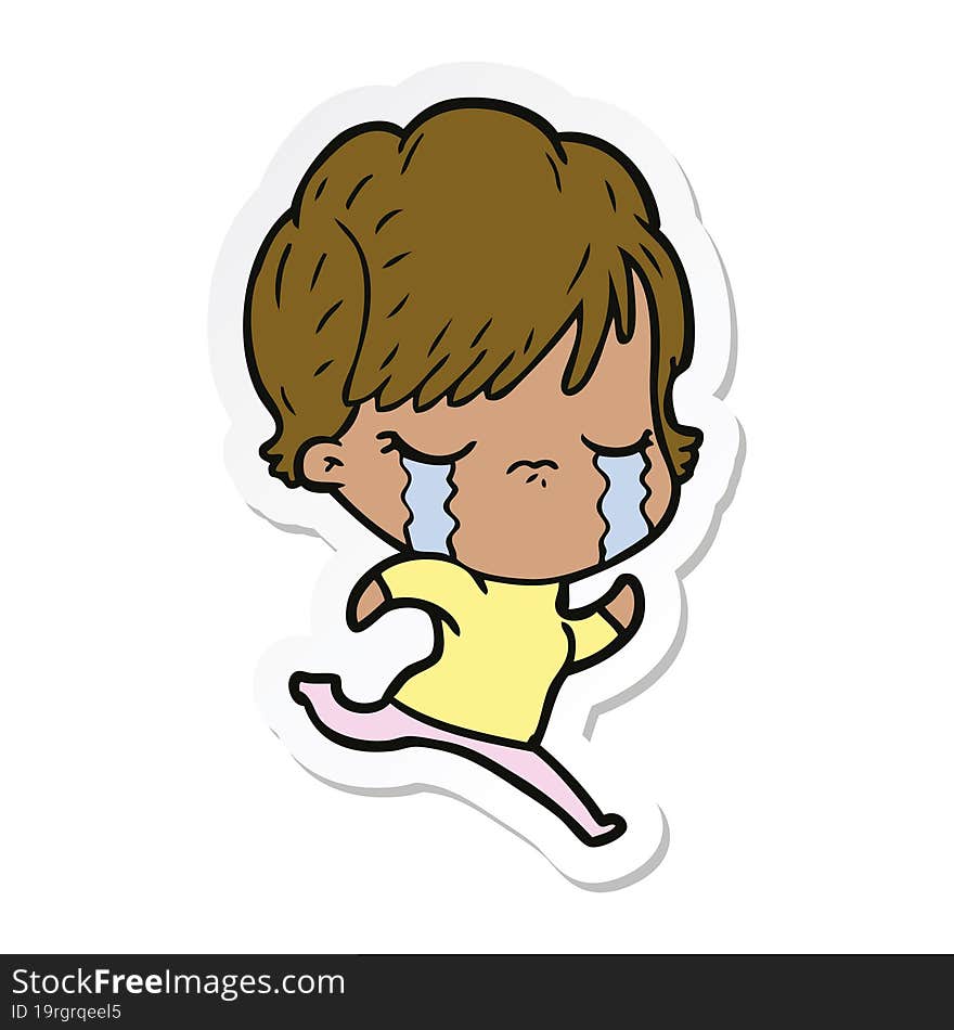 sticker of a cartoon woman crying