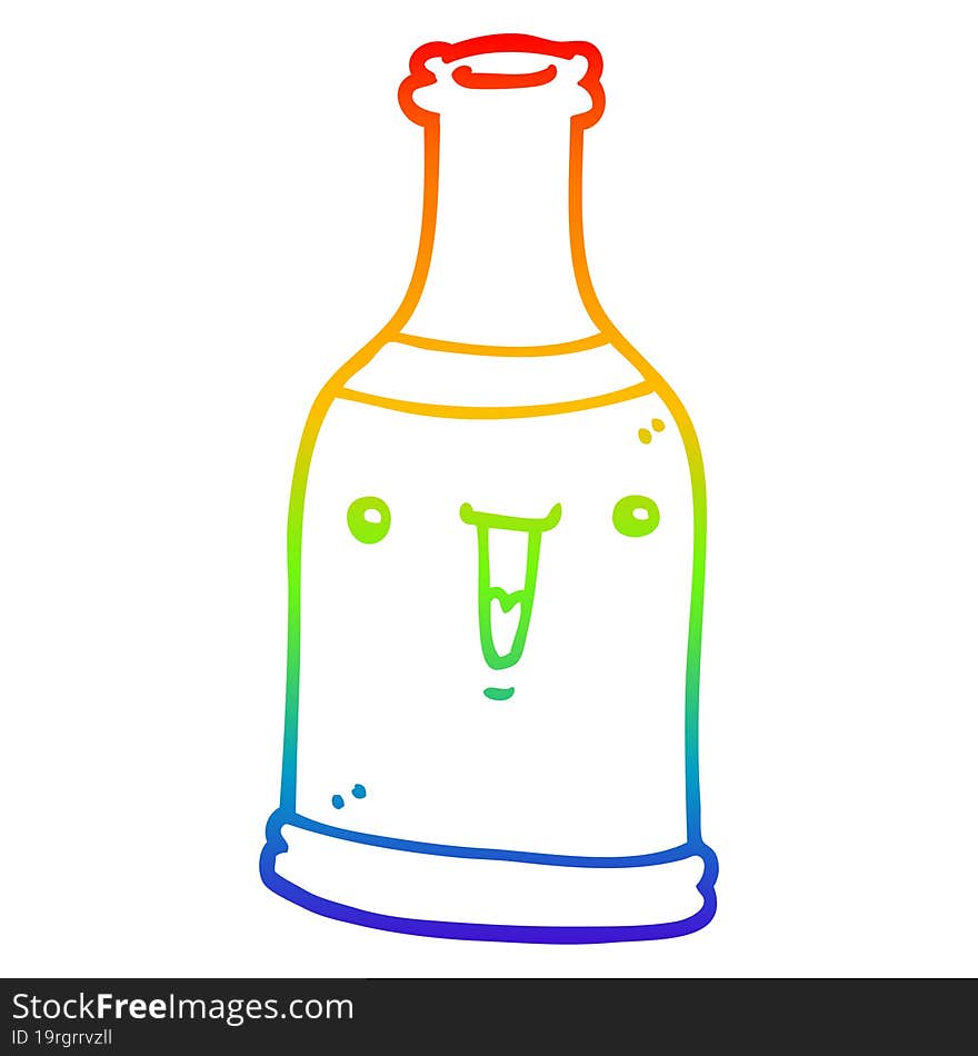 rainbow gradient line drawing cartoon beer bottle