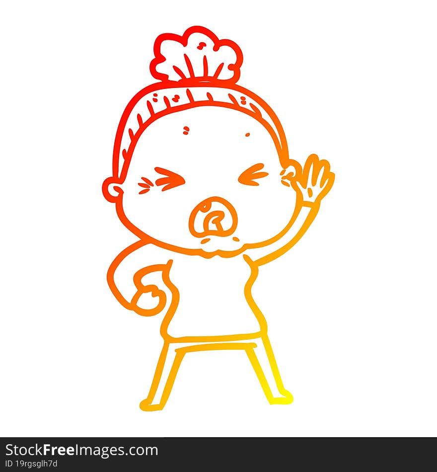 warm gradient line drawing cartoon angry old woman