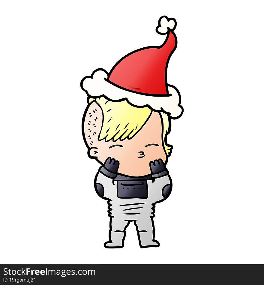 gradient cartoon of a girl wearing futuristic clothes wearing santa hat