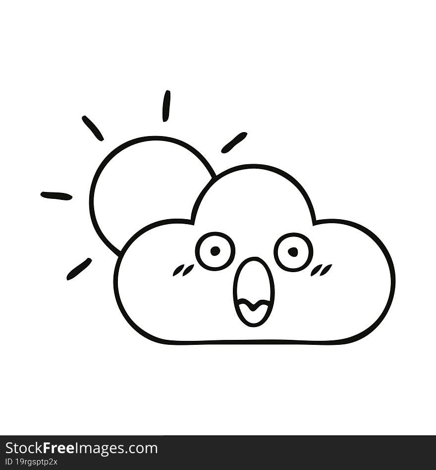 line drawing cartoon storm cloud and sun