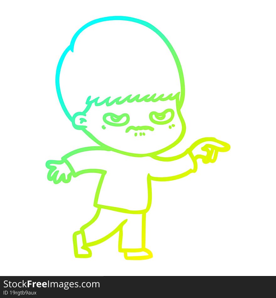 Cold Gradient Line Drawing Angry Cartoon Boy