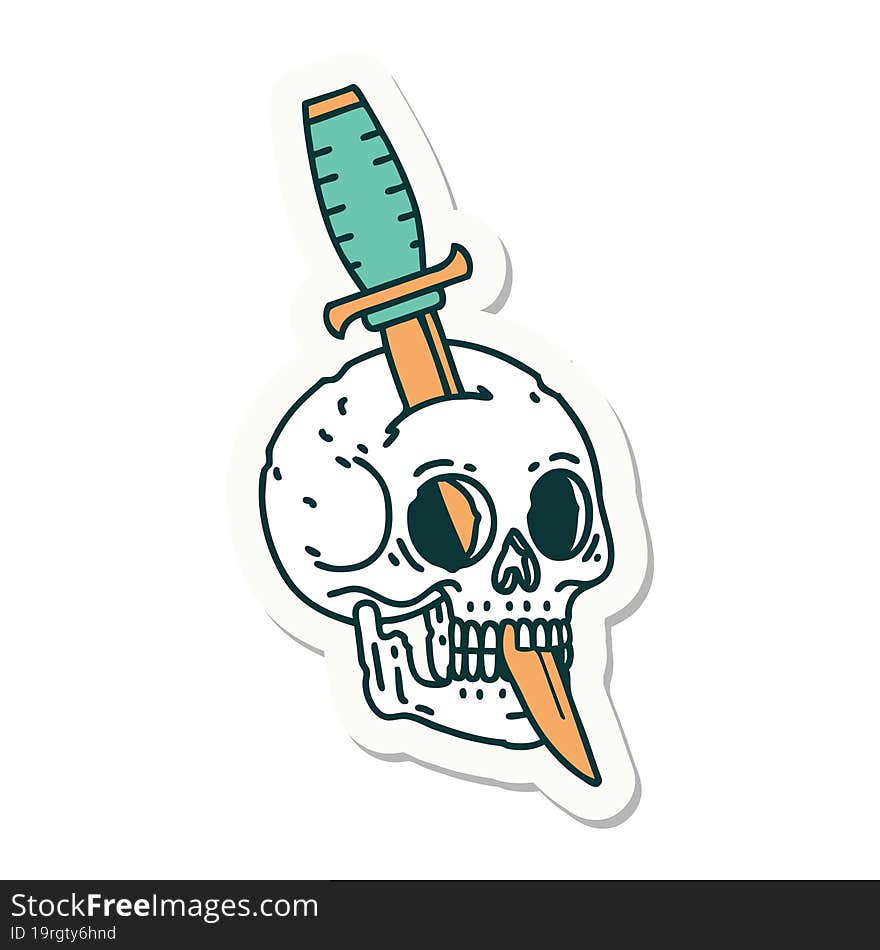 Tattoo Style Sticker Of A Skull And Dagger