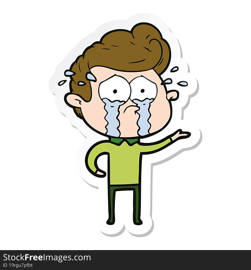 sticker of a cartoon crying man