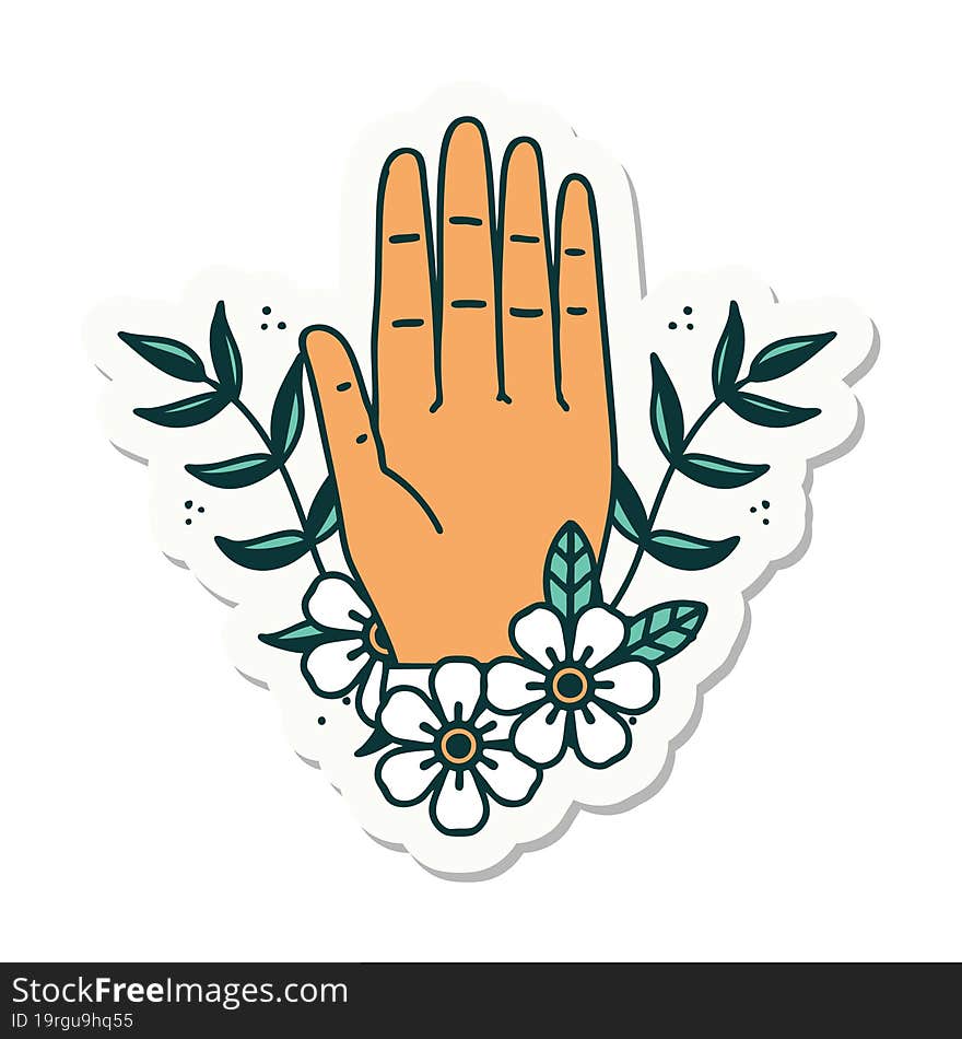 tattoo style sticker of a hand and flower