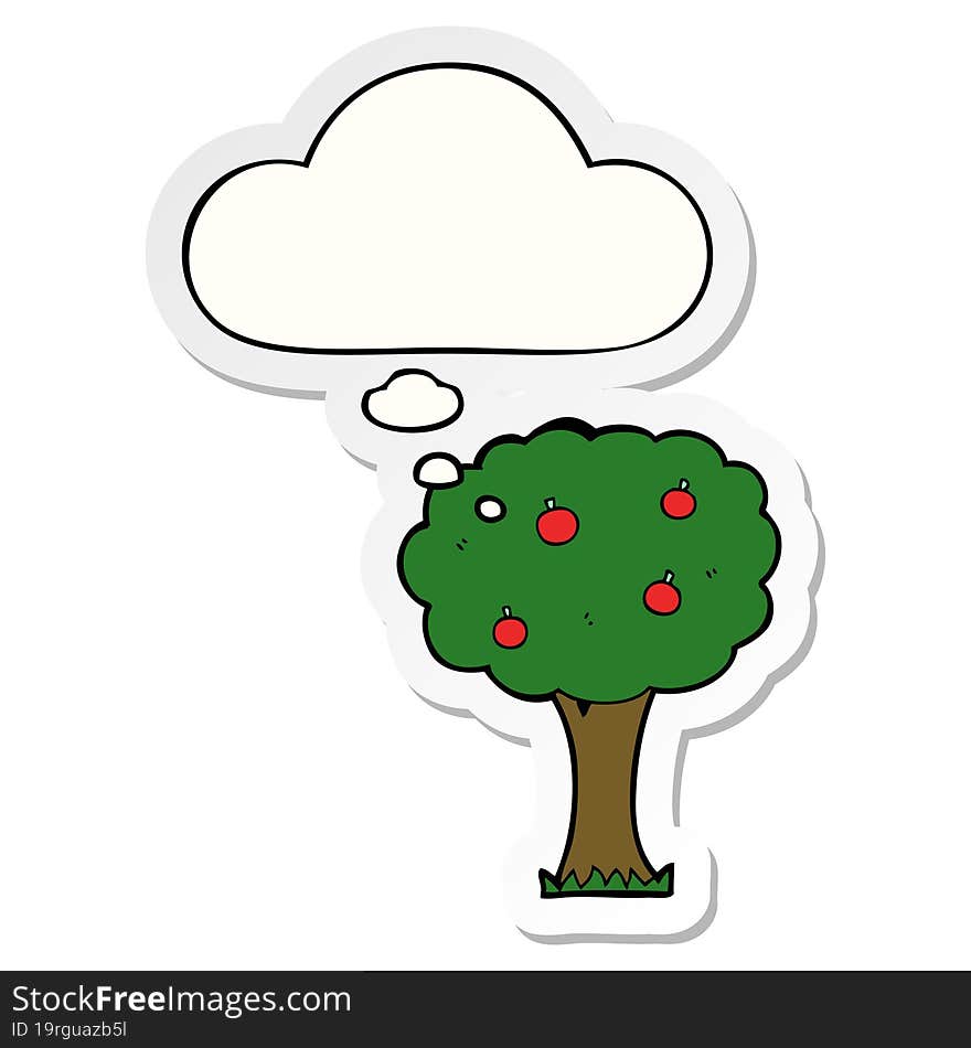 cartoon apple tree and thought bubble as a printed sticker